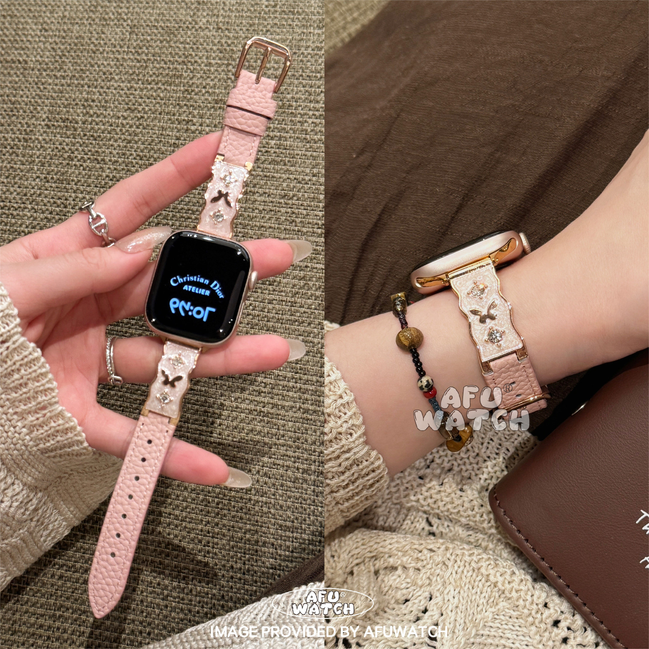 【钻光蝴蝶荔枝纹】适用苹果手表表带iWatch11/10代9女夏