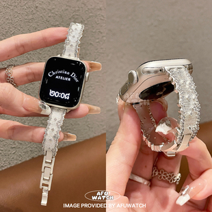 【细闪碎钻金属手镯】适用iWatchS11表带10苹果手表创意女se高级9
