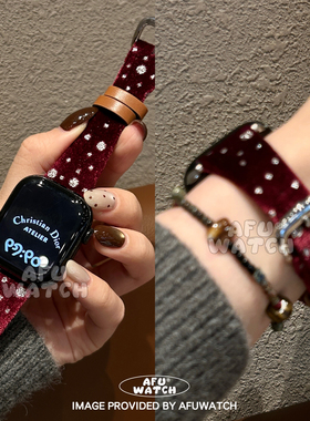 【新年绒面雪花】适用s11苹果表带秋冬女10高级感SE创意百搭9质感