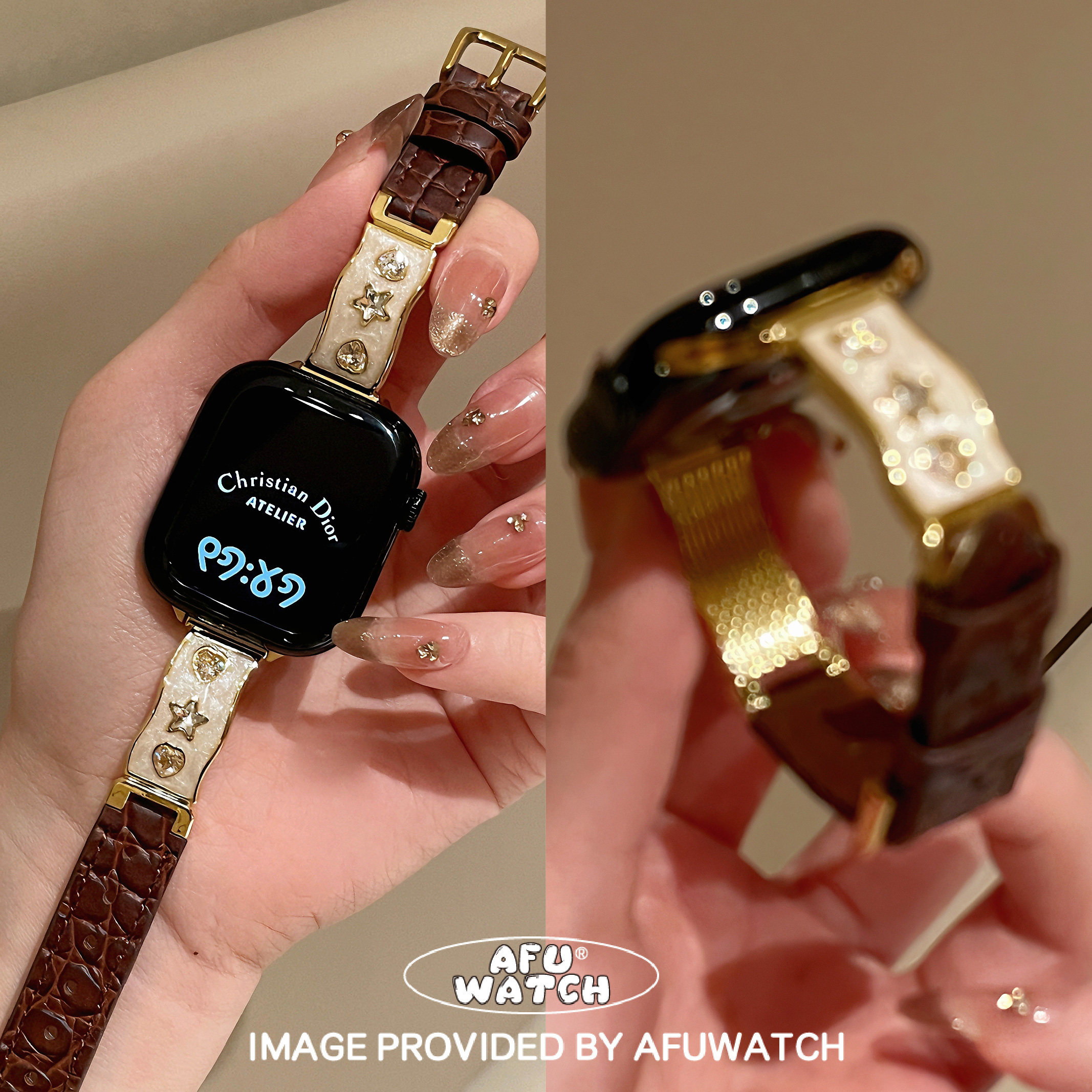 【新款镶钻鳄鱼纹】适用iwatch11苹果手表表带高级金属皮质s