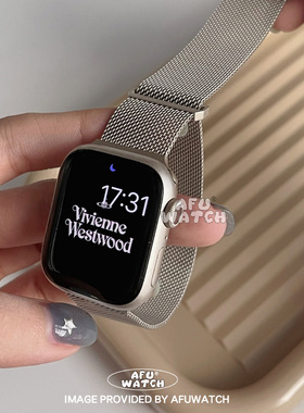 【圆尾米兰】适用于iwatchS11/10苹果表带新款百搭SE金属强磁吸