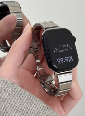 适用苹果手表表带iWatch11代金属高级感夏天透气小蛮腰男链式创意