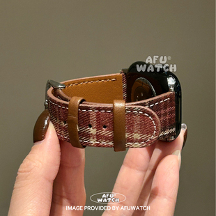 se小众拼色 适用iwatchsS11苹果表带10秋冬复古98新款 复古格纹