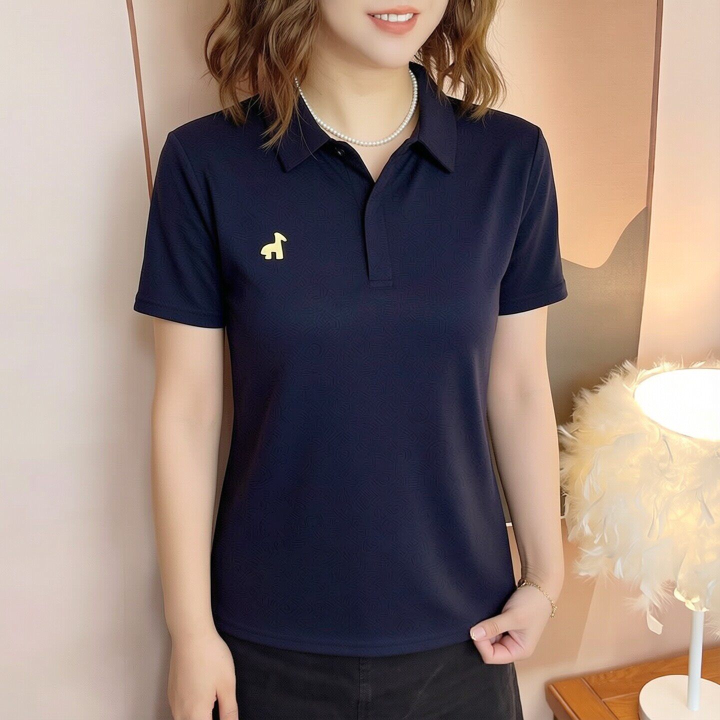 休闲正肩短袖POLO领刺绣小马T恤衫女夏季中年女士妈妈装百搭体恤