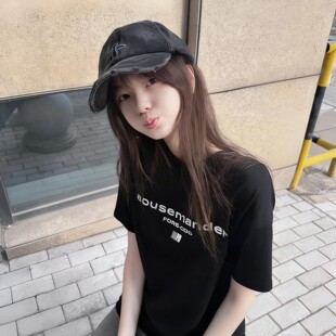 美式黑色纯棉短袖t恤女大童夏季款初中高中学生宽松潮牌半袖上衣