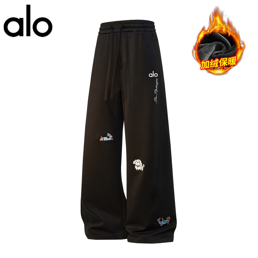 官方奥特莱斯】加绒弯刀卫裤男女秋冬季重磅宽松直筒大码休闲裤子