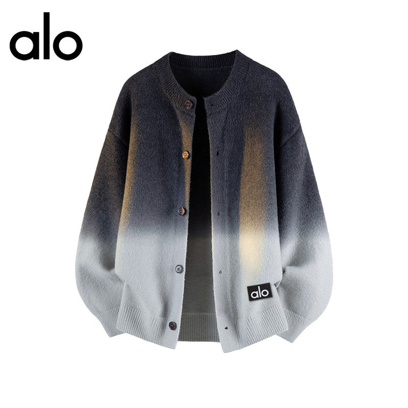 官方奥特莱斯】alo潮牌 秋冬季时尚渐变开衫毛衣情侣休闲针织衫