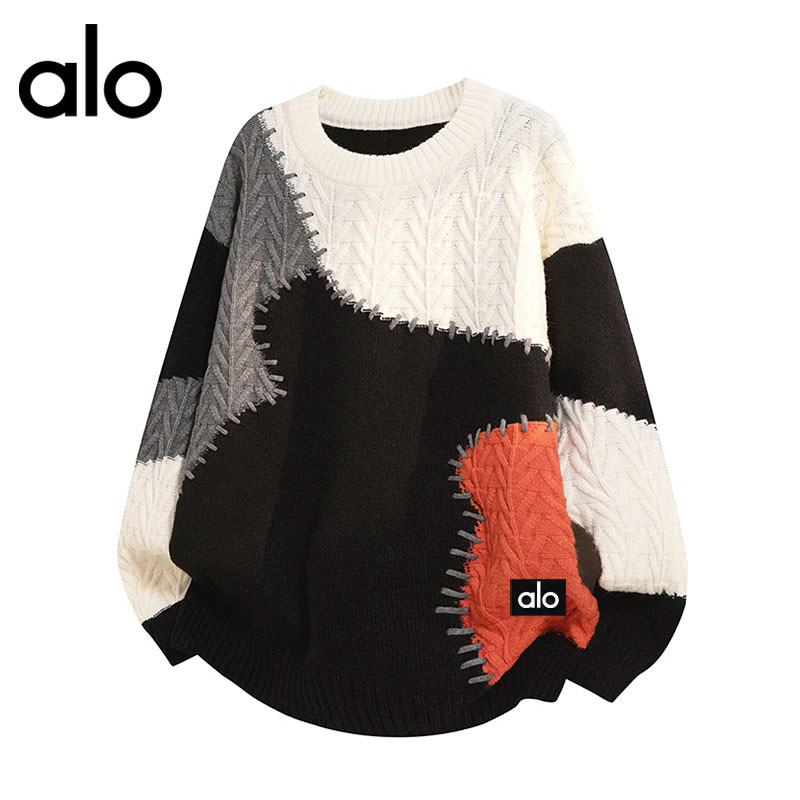 官方奥特莱斯】alo潮牌 撞色线衣针织衫秋冬季男款宽松保暖毛衣潮