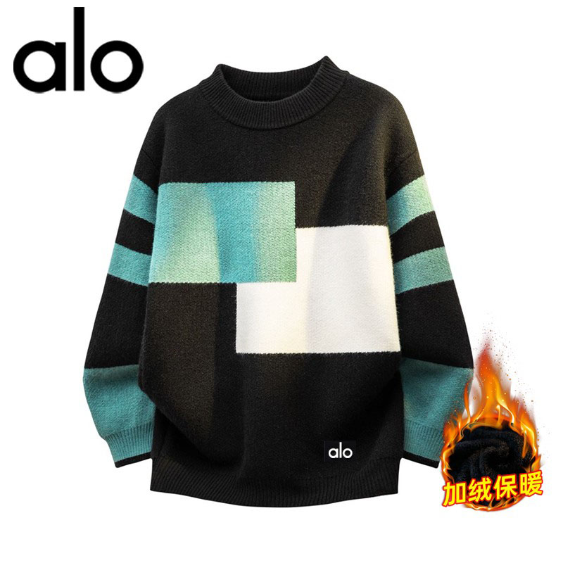 官方奥特莱斯】品牌折扣 秋冬季加绒保暖撞色休闲毛衣男针织衫