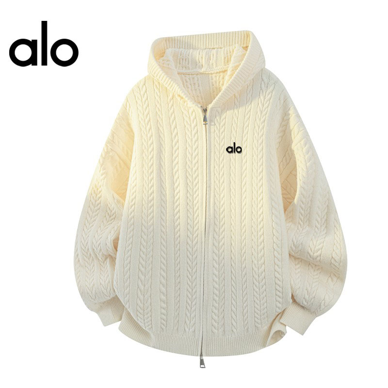 官方奥特莱斯】alo潮牌 小众提花保暖连帽拉链百搭户外男女款毛衣