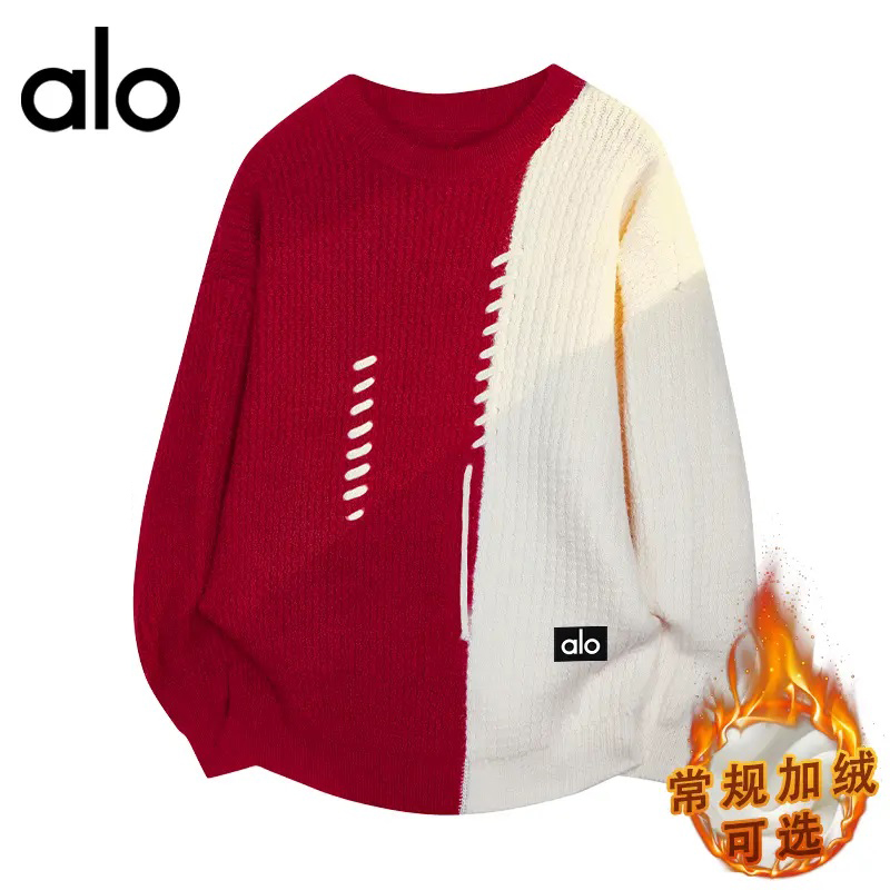 官方奥特莱斯】alo潮牌 情侣加绒加厚毛衣男冬季休闲针织打底衫潮