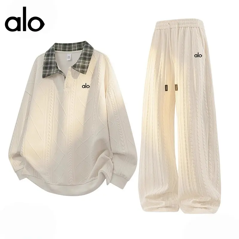 官方奥特莱斯】秋季设计感情侣翻领卫衣男女针织提花休闲运动套装