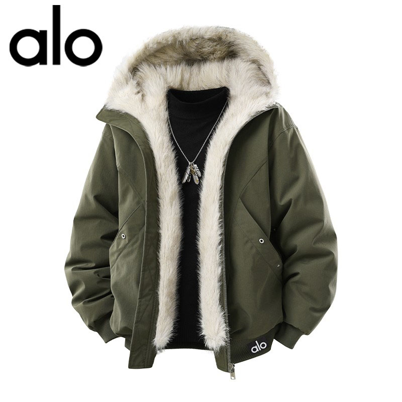 官方奥特莱斯】alo潮牌 秋冬季美式座山雕棉服加厚保暖毛领男棉衣