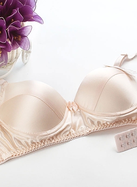 满3件包邮   真丝文胸100%桑蚕丝真丝内衣双面真丝无钢圈海绵红色