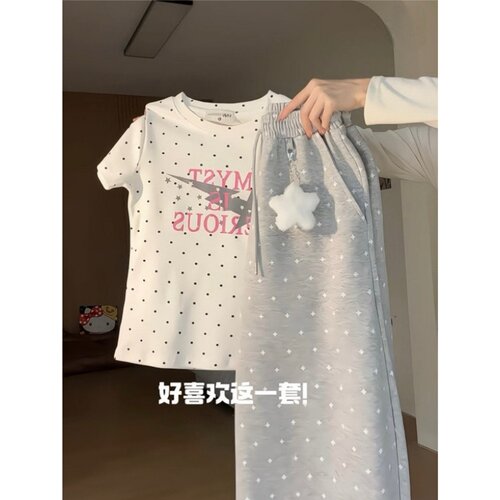 2026夏季波点字母显瘦短袖T恤女