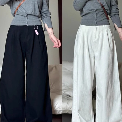 YS媛森黑色阔腿牛仔裤女夏秋新款胖妹妹胯宽松显瘦休闲直筒拖地裤