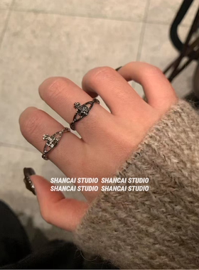 SHANCAI | 会动的土星可活动戒指镂空简约光面星球叠戴指环时尚女
