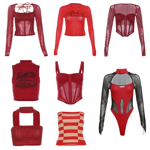 T恤吊带背心连体衣辣妹 长袖 鬼妍jazz爵士女团打歌服短款 性感修身