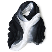 日本订单 渐变色黑白围巾大尺寸纯棉无静电渐变手绘百搭气质春夏
