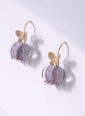 美院原创！春夏饰品蝴蝶琉璃紫色耳坠小众今年新款独特的耳环艺术