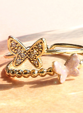 美院设计师原创！ColorHunt小众蝴蝶手绘油画紫色饰品食指戒指女