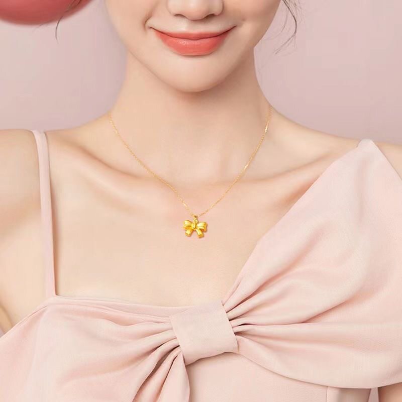 少女心满格金色蝴蝶结合金项链精致吊坠锁骨链日常百搭轻奢小首饰
