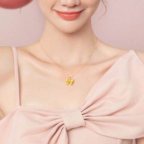 少女心满格金色蝴蝶结合金项链精致吊坠锁骨链日常百搭轻奢小首饰