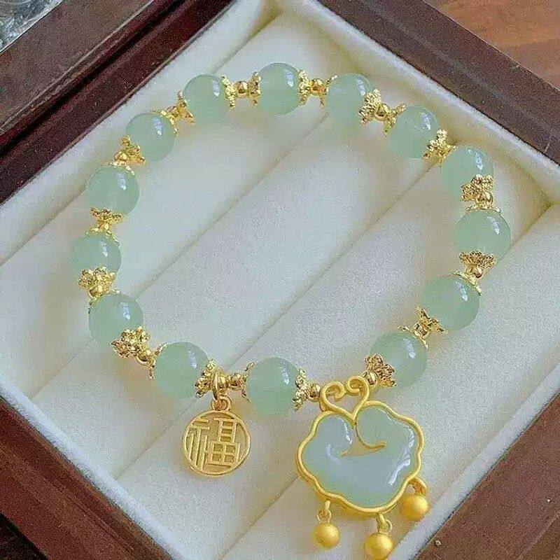 福牌平安锁手链女款ins小众设计招财如意手串图片