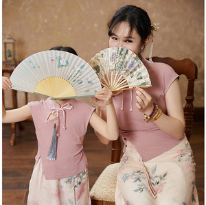 炸街亲子装夏季新款新中式母女装复古琵琶扣上衣国风半身裙套装