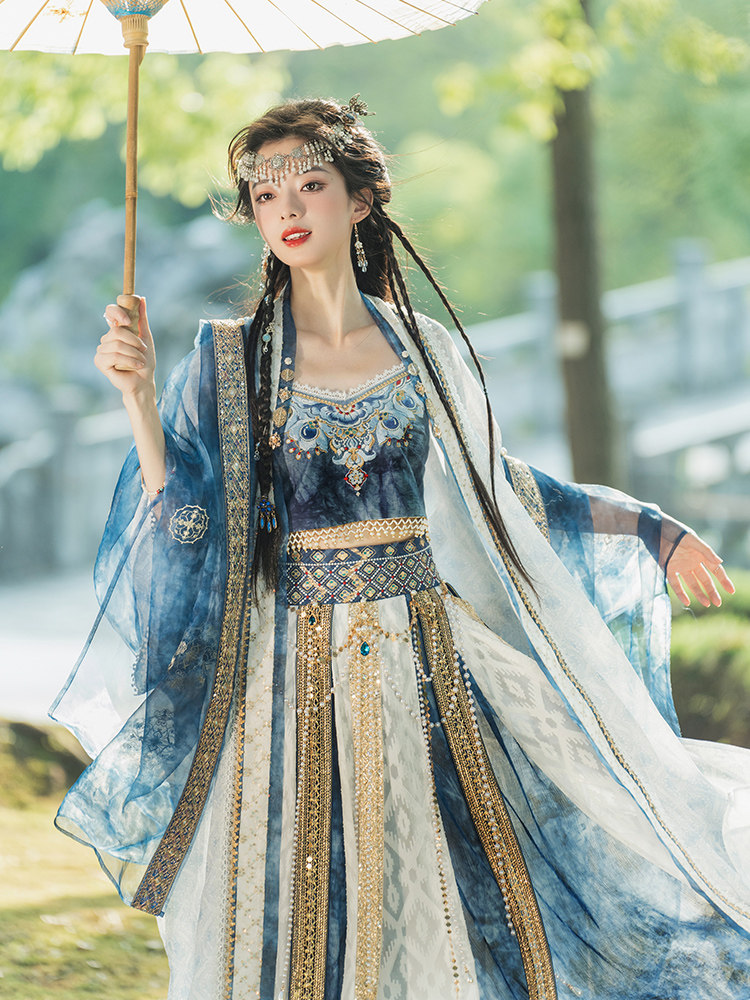 열세 남짓한 작은 카 다몬 어린이 [HU XUANLIUGUANG-XIAN MUSEUM 공동 브랜드] 민족 스타일 블라우스 스커트 HANFU 여성