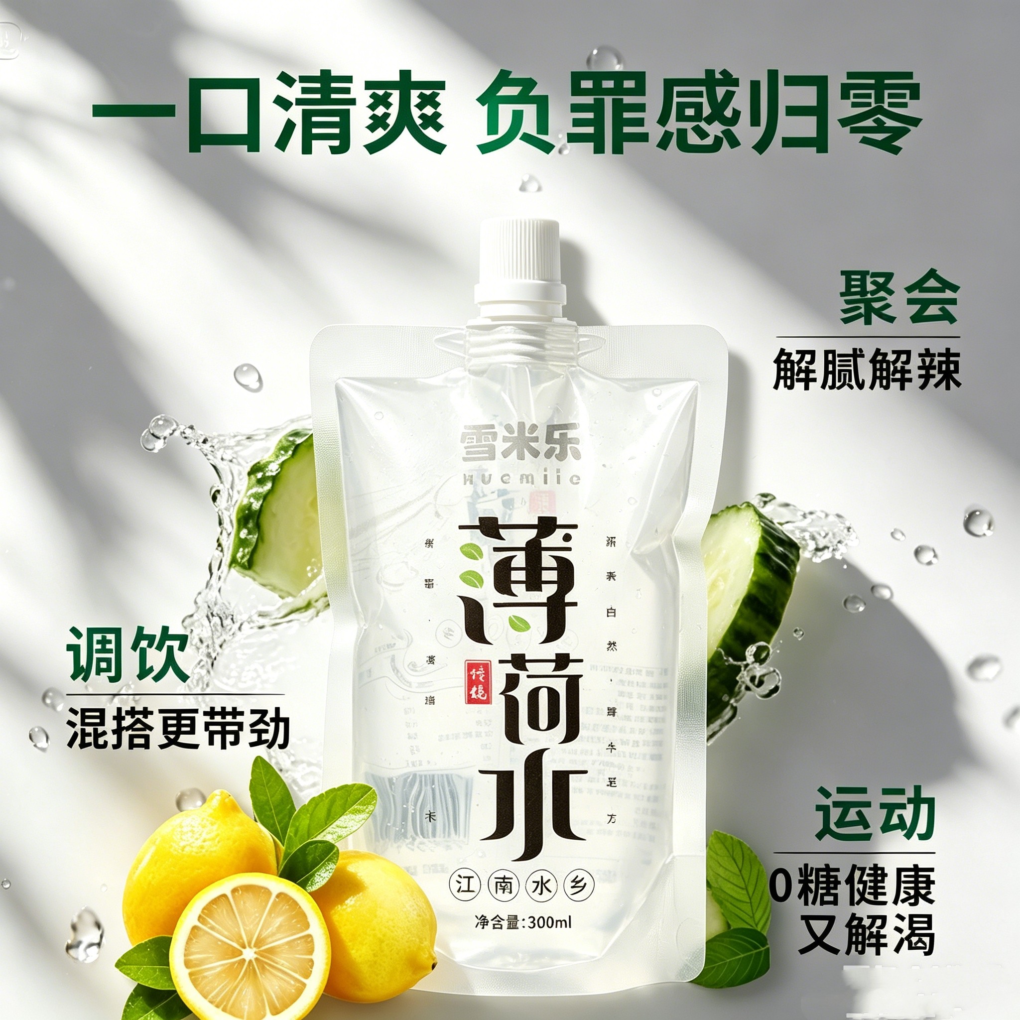 雪米乐无糖薄荷水袋装清凉水强劲冰凉无糖饮料苏州特色“牙膏水”