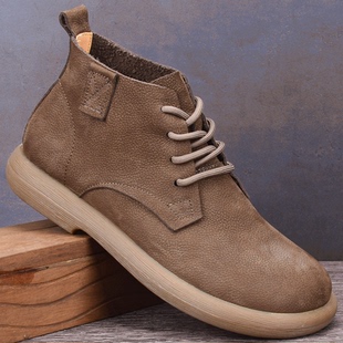 秋冬马丁靴男真皮英伦复古时尚百搭中帮软底软皮靴子男款牛皮男鞋