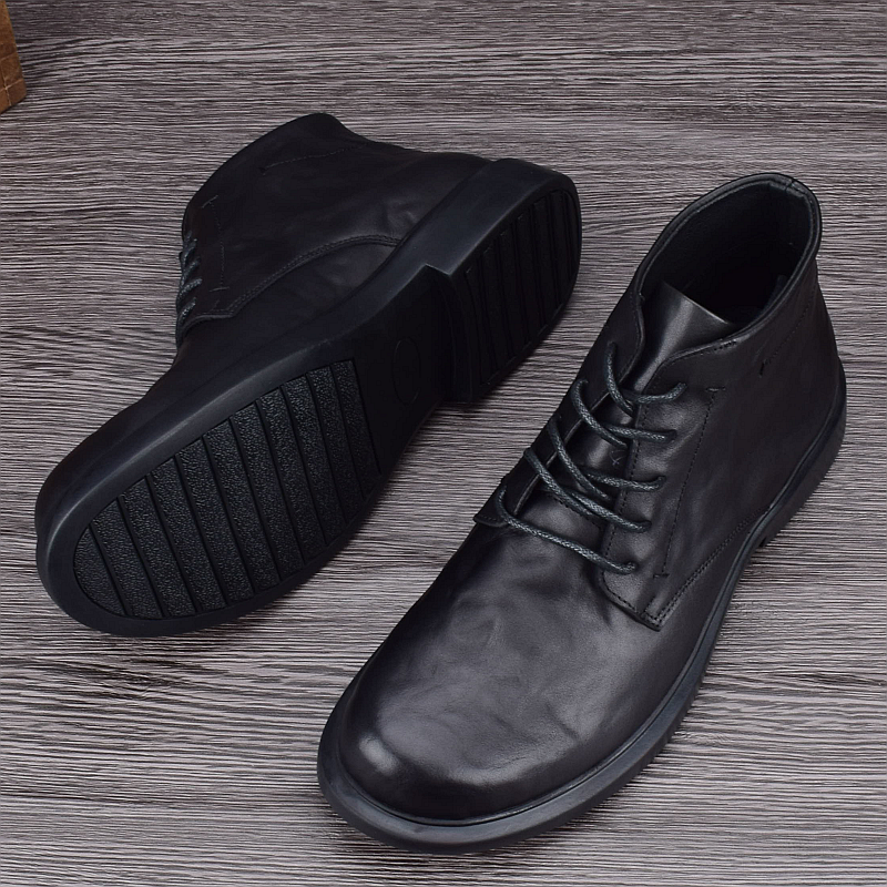 2025秋冬高帮皮鞋男真皮加绒保暖软底皮靴子男商务休闲牛皮马丁靴