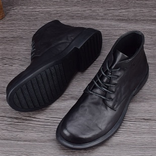 2025秋冬高帮皮鞋男真皮加绒保暖软底皮靴子男商务休闲牛皮马丁靴