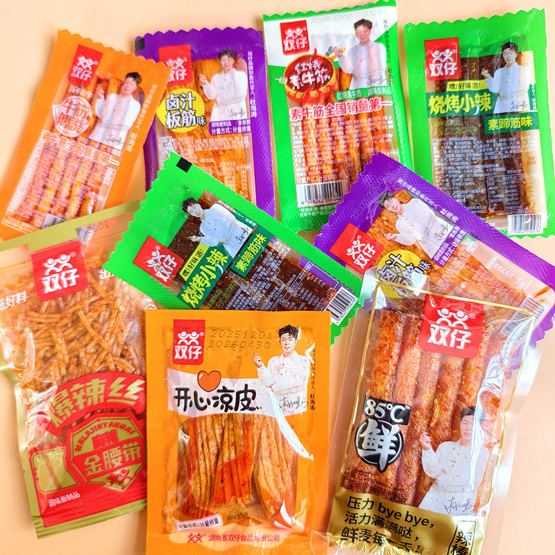 双仔辣条开心凉皮湖南大辣片牛板筋辣棒卤汁棒怀旧小零食独立包装