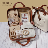 秋夏新品 宝宝原木手摇铃玩具有机彩棉婴儿衣服轻奢礼 婴儿礼盒套装