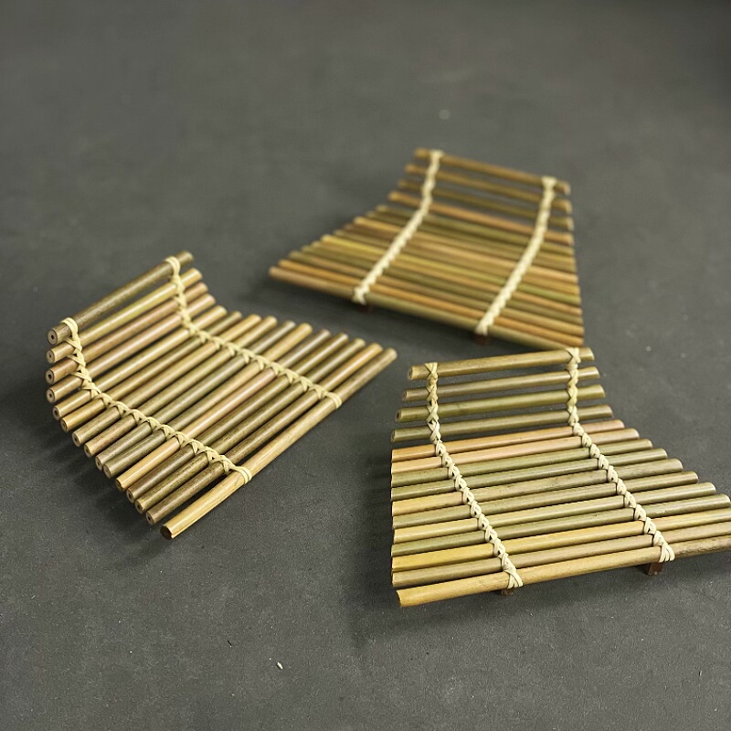 原色三角小竹排烤肉垫装饰卷边竹排隔热垫茶杯垫竹制壶垫海鲜托盘