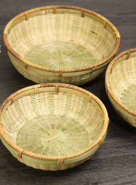 手工竹编篮全竹无漆天然竹制收纳筐馒头筐桌面收纳篮馍馍筐竹工艺