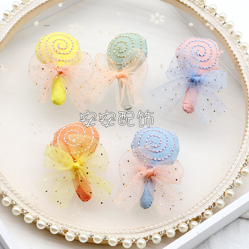 新款卡通diy手工材料胸针卡通网纱布艺棒棒糖衣服包包服饰配件