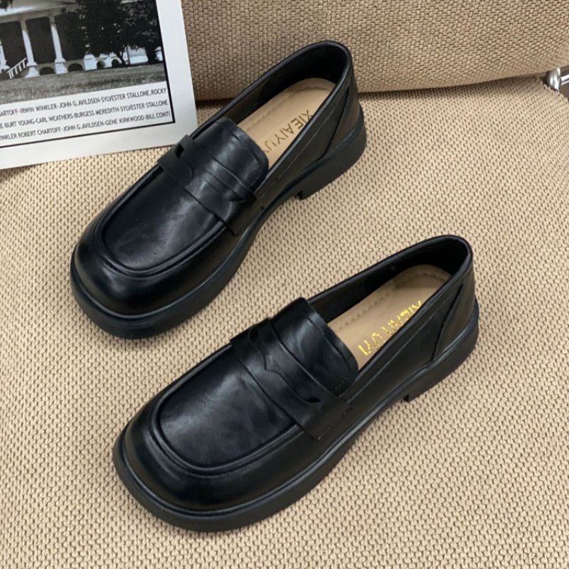 2026春季新款厚底乐福鞋女黑色英伦风一脚蹬小皮鞋百搭休闲单鞋女,女鞋,勃肯鞋/软木鞋,淘宝优惠券,粉丝福利购,淘宝优惠卷