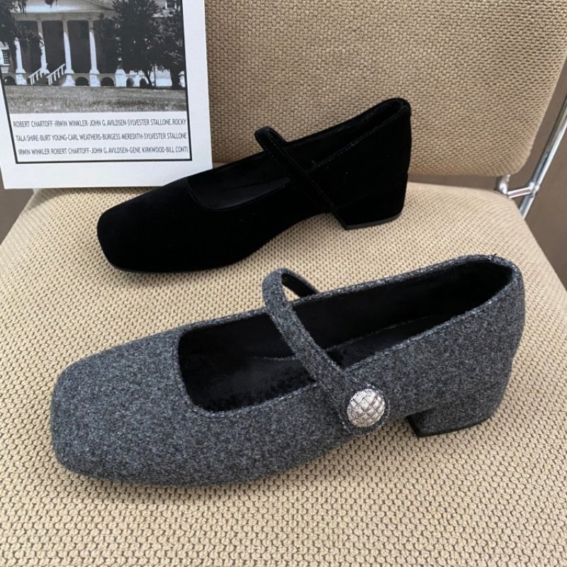 2026春季爆款法式通勤风方头一字扣带玛丽珍鞋女粗跟浅口毛呢单鞋,女鞋,玛丽珍鞋,淘宝优惠券,粉丝福利购,淘宝优惠卷