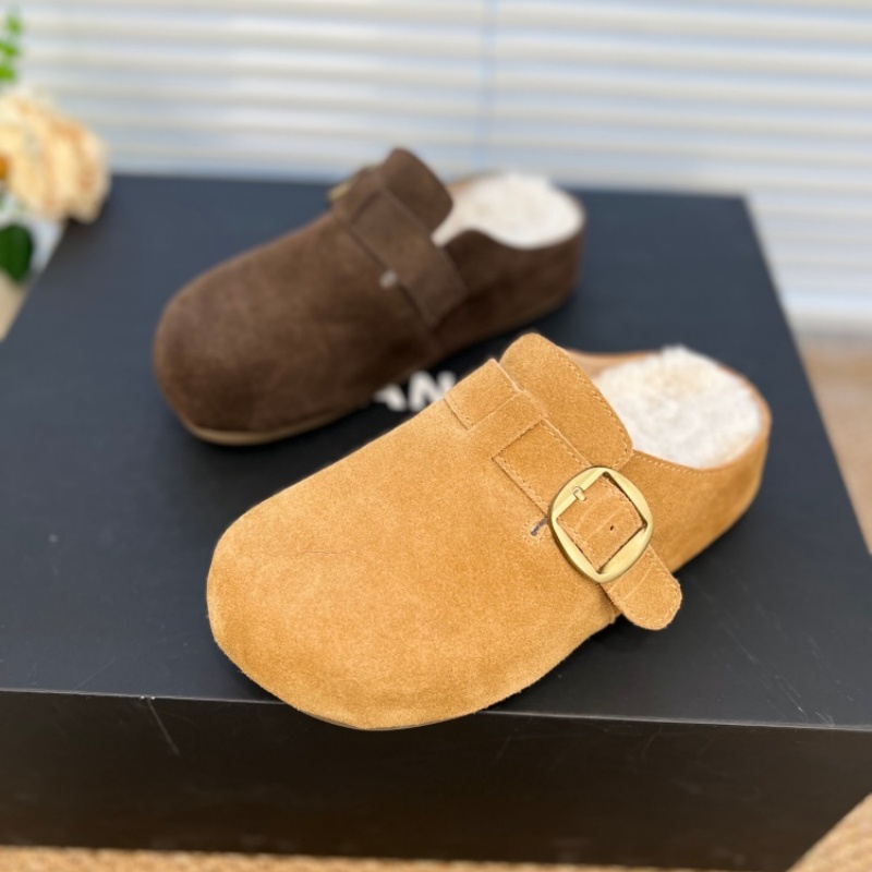 反绒勃肯鞋女2025冬季新款羊羔毛加绒保暖包头半拖鞋一脚蹬懒人鞋