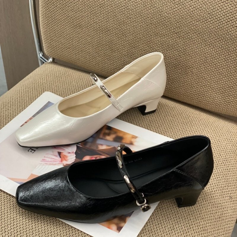 通勤风方头玛丽珍鞋女2026春季法式气质金属扣粗跟浅口单鞋小皮鞋,女鞋,玛丽珍鞋,淘宝优惠券,粉丝福利购,淘宝优惠卷