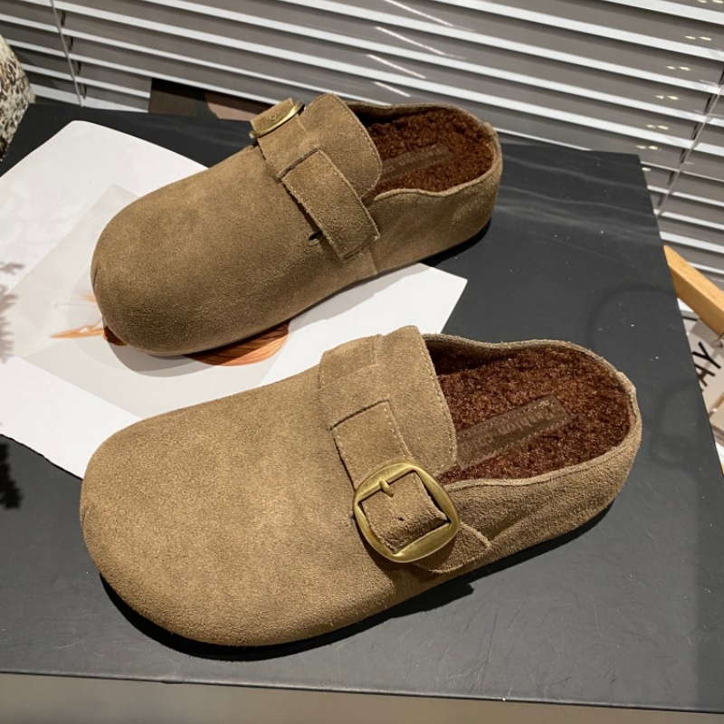 反绒皮勃肯鞋女2025新款懒人包头懒人鞋全包半拖外穿舒适休闲鞋女