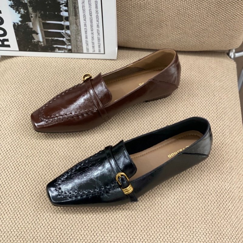 2026春季英伦风尖头乐福鞋女韩版深口单鞋金属扣一脚蹬中跟小皮鞋,女鞋,深口单鞋,淘宝优惠券,粉丝福利购,淘宝优惠卷