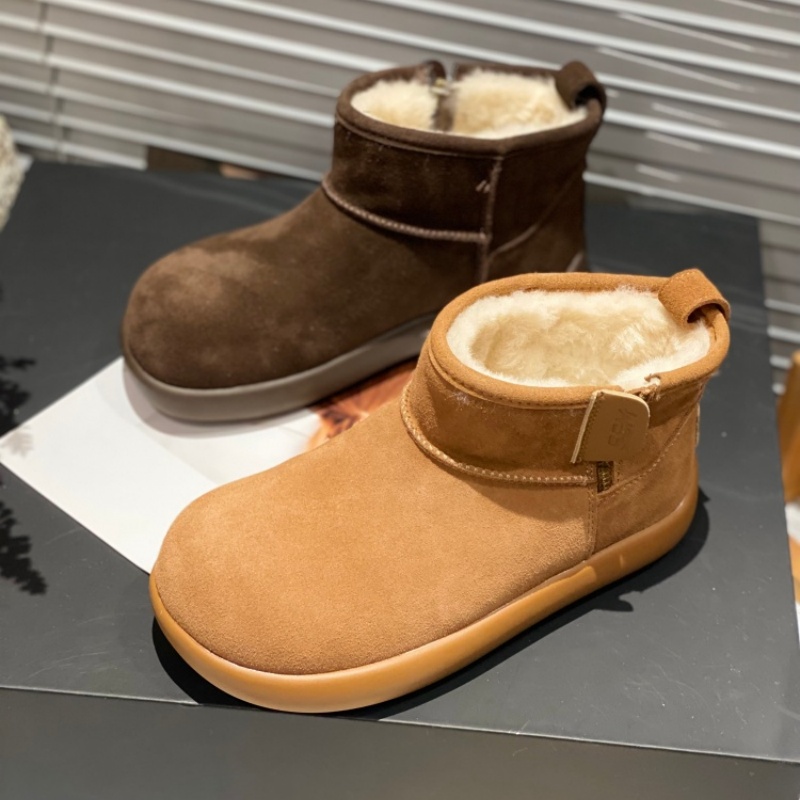 2025冬季新款羊羔毛厚底勃肯鞋女加绒一脚蹬磨砂皮时尚短靴棉鞋女