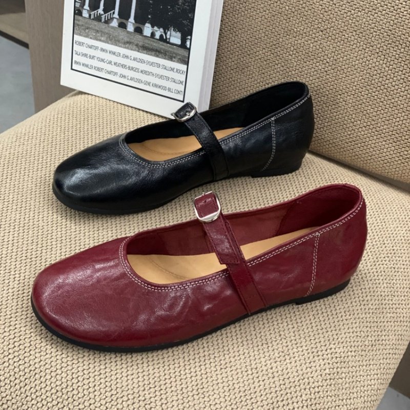 复古风真皮玛丽珍鞋女2026春季通勤风一字扣平底百搭舒适单鞋奶咖,女鞋,玛丽珍鞋,淘宝优惠券,粉丝福利购,淘宝优惠卷