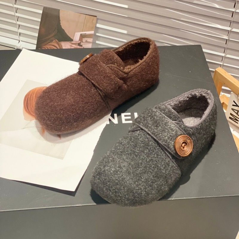 毛绒勃肯鞋女2025冬季新款全包魔术贴加绒保暖软底舒适懒人单鞋女