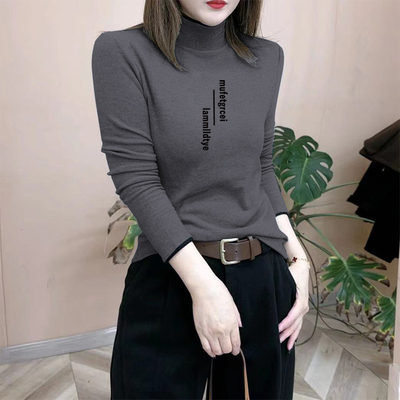 半高领德绒加厚保暖长袖T恤女秋冬新款时尚洋气修身显瘦打底上衣