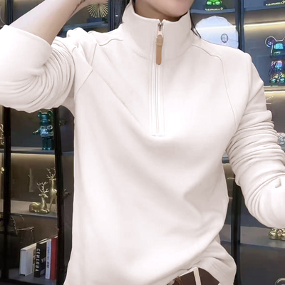 双面德绒加厚长袖打底衫女2025新款设计感半拉链百搭宽松立领上衣